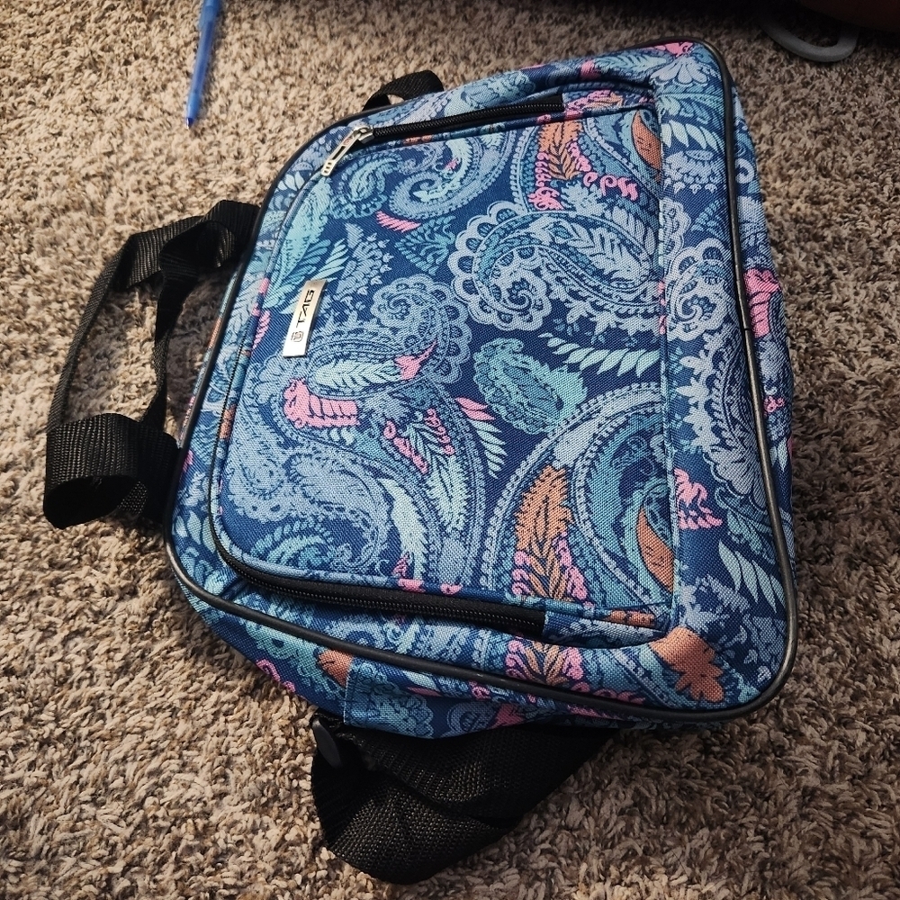 TAG shoulder bag with double straps and outside zip compartment EUC blue paisley - Picture 5 of 5